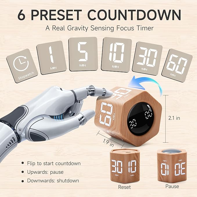 Productivity Timer 1, 60 Minutes Preset, Desk Cube Timer - Image 2