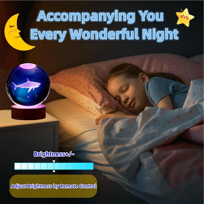 3D Crystal Ball Shark Lamp, Lifelike 3D LED Shark Night Light, 16 Color - Image 3