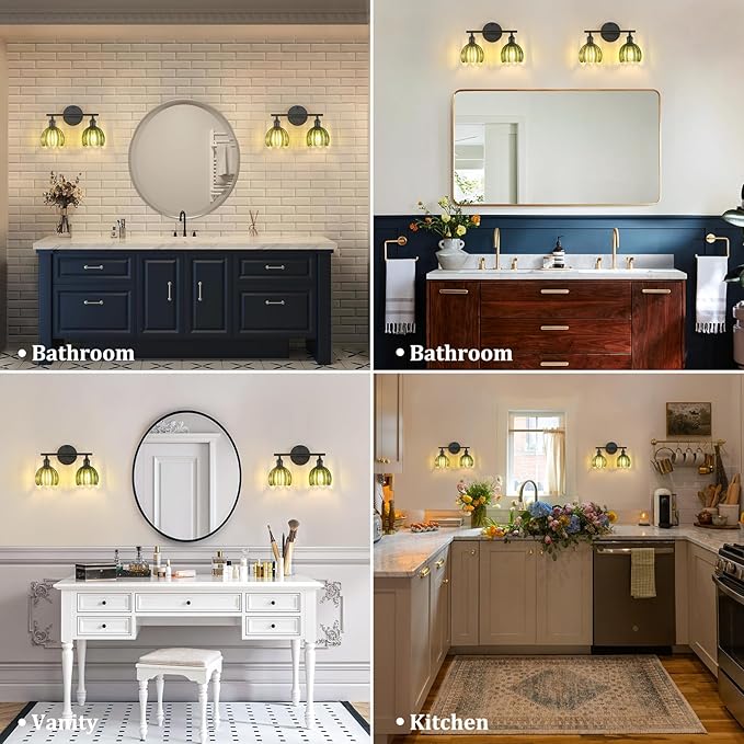 Shenmoyl Bathroom Light Fixtures, 2-Light Black Vanity Wall Light Over Mirror - Image 3