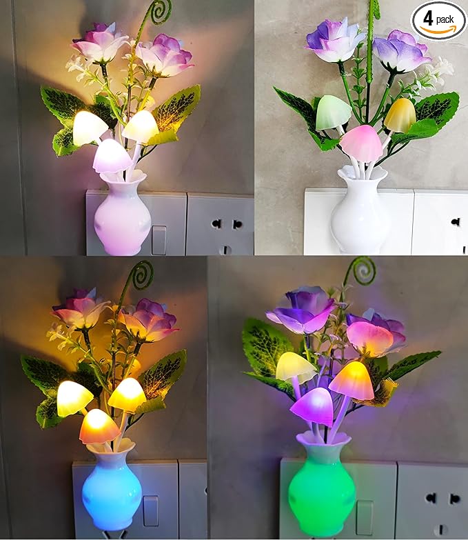 AUSAYE 4 Pack Plug in LED Night Light Sensor Rose Light, Energy Saving Lamp by AUSAYE