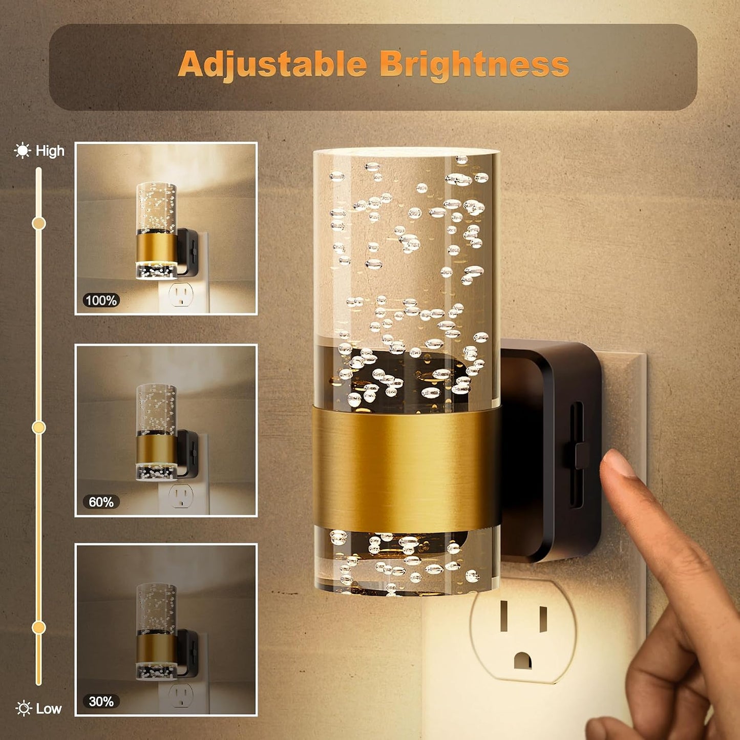 JandCase Night Light, Night Lights Plug into Wall, 2 Pack 3000K | Dimmable LED Night Light, Adjustable Brightness, Automatic Night Lights Plug in, Auto Light Sensor, Bathroom Hallway Decor