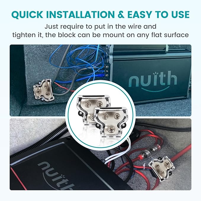 NuIth 2PCS 2-Way Power Distribution Block, 0/2/4 Gauge Input in 4/8 Gauge Out - Image 5