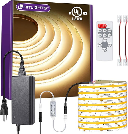 HitLights COB LED Strip Lights Kit Warm White 3000K, Dimmable Tape Light by HitLights