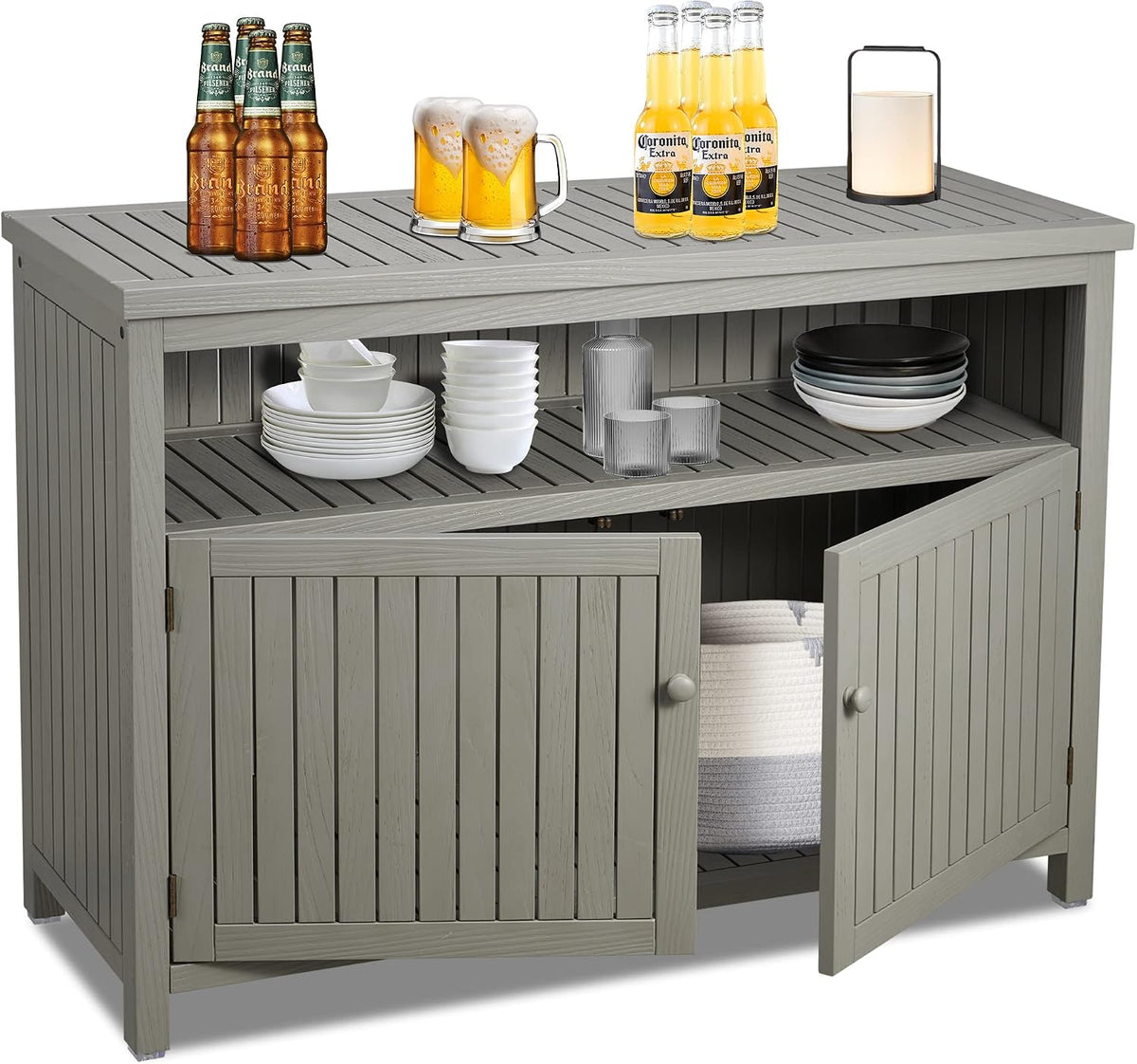 ahb outdoor console sideboards buffet cabinet(grey) shown in use