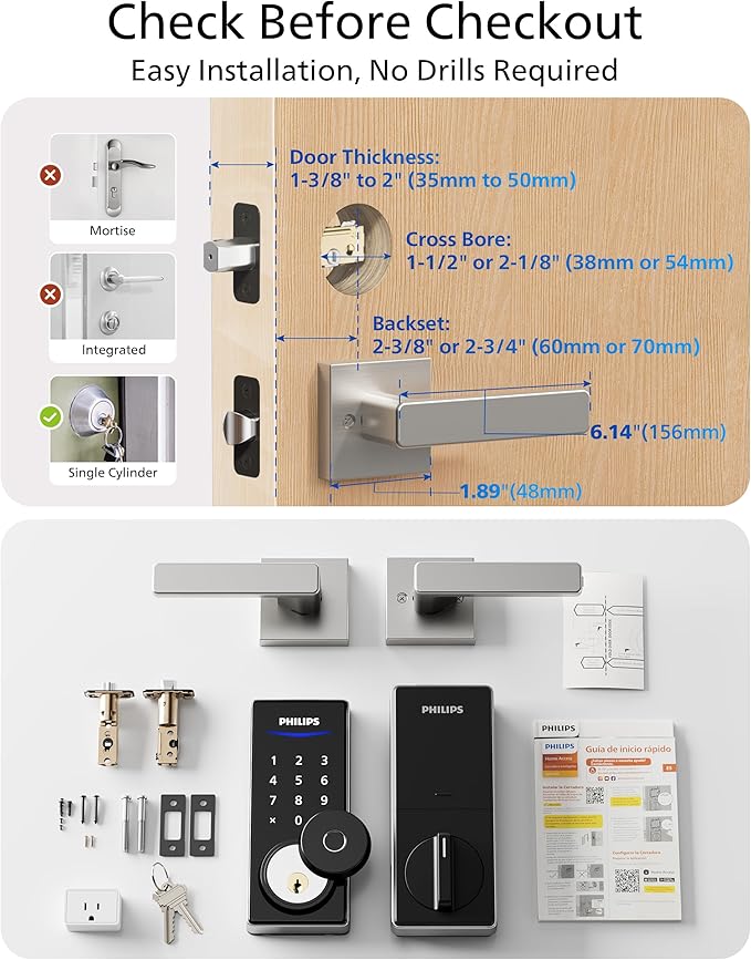 Philips WiFi Smart Lock with Handle, Fingerprint Keyless Entry Door Lock with - Image 8