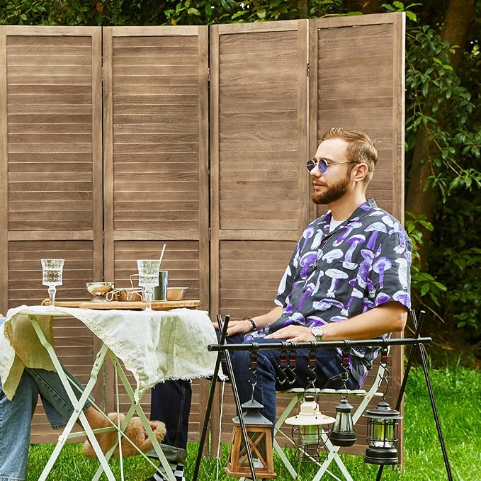 Room Dividers and Folding Privacy Screens, Wood Louvered Separators Divider Wall - Image 8