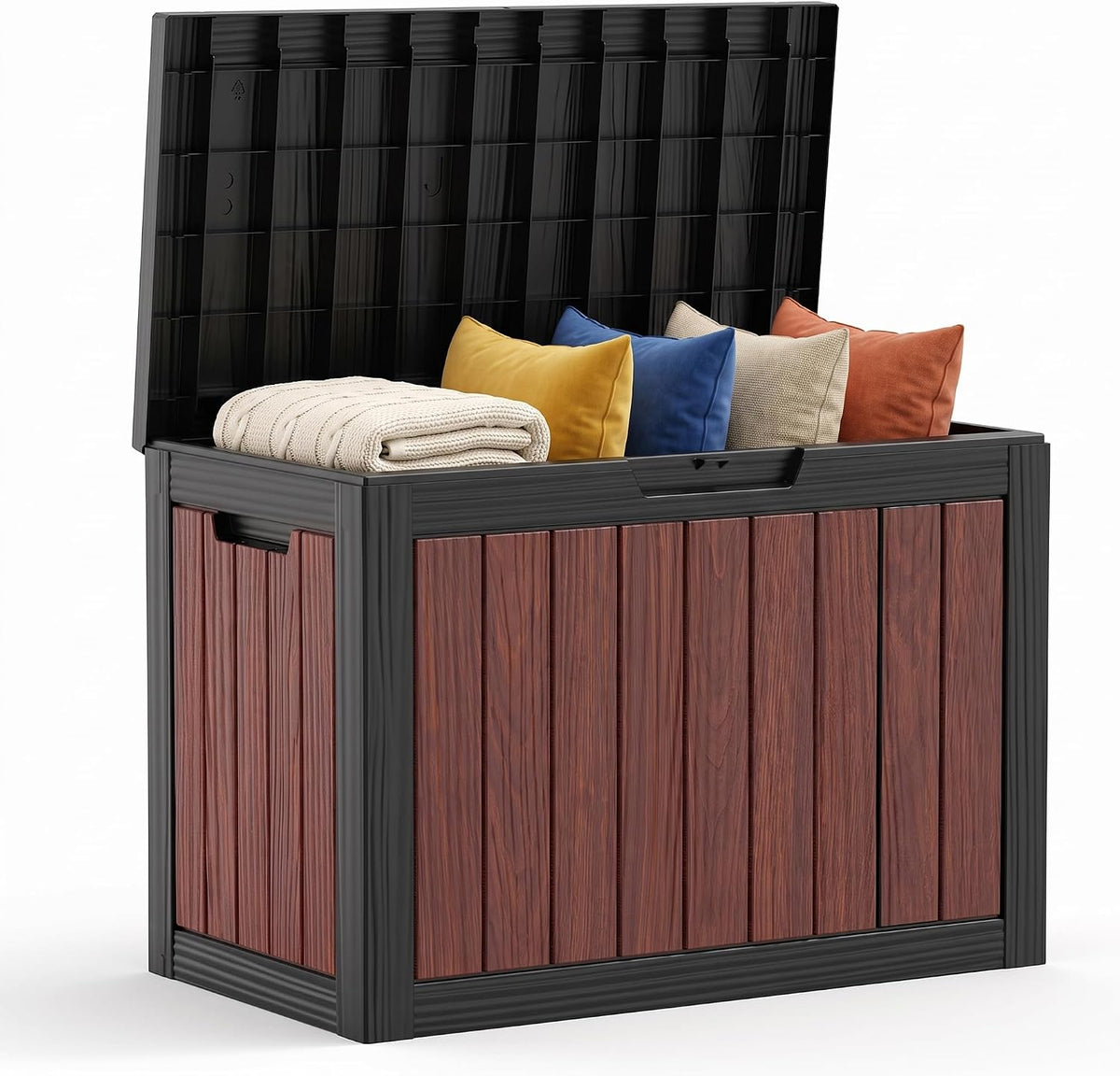 patiozen 60 gallon deck box, outdoor storage box,walnut, main product view