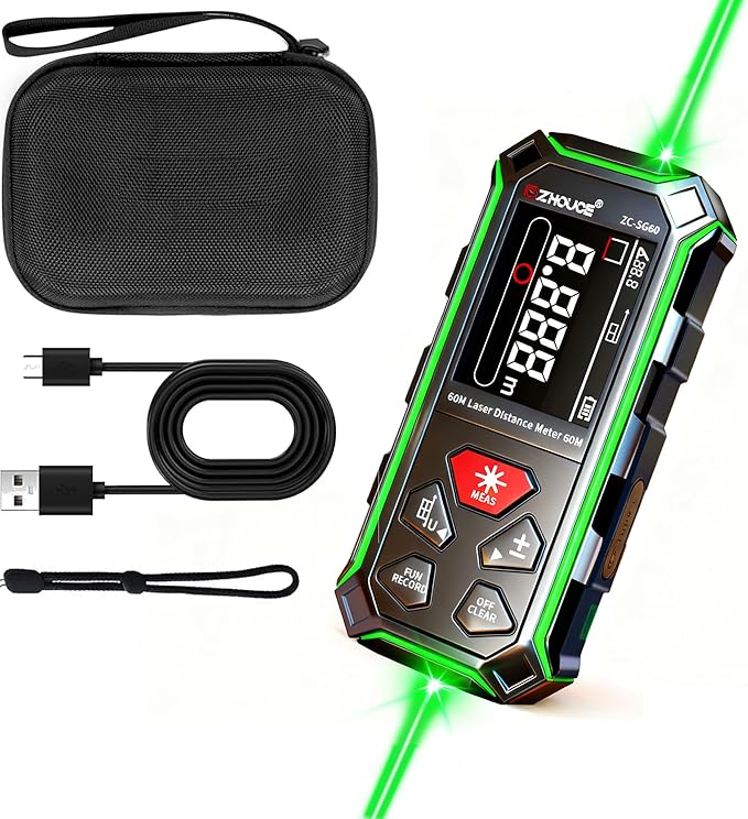 ZC-SG60 Dual Laser Measuring Tool, 196Ft Green-Beam Bilateral Digital Laser by ZHOUCENetworkCableTester