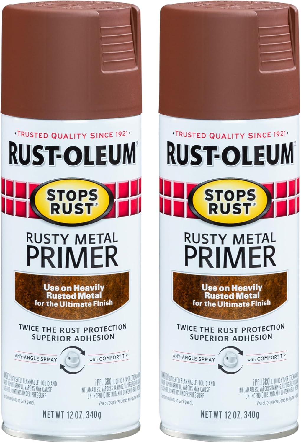 Rust-Oleum Stops Rust Rusty Metal Primer Spray, Flat Brown | Rust Resistant, Indoor and Outdoor Durability, Beautiful Finish on Metal, Wood and More, Sprays from Any Angle, 2 Pack
