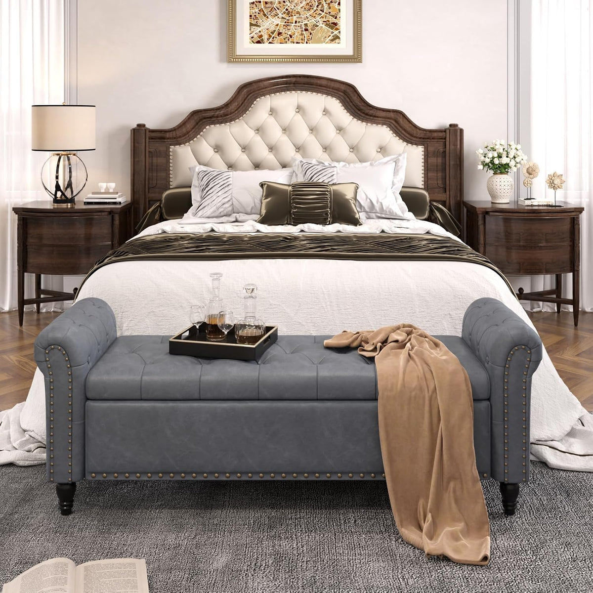 fivewillowise 65" bedroom bench, end of bed bench, main product view