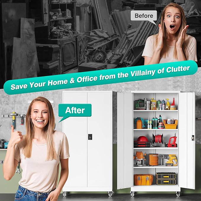 SISESOL 75" Tall Metal Storage Cabinet - Image 9