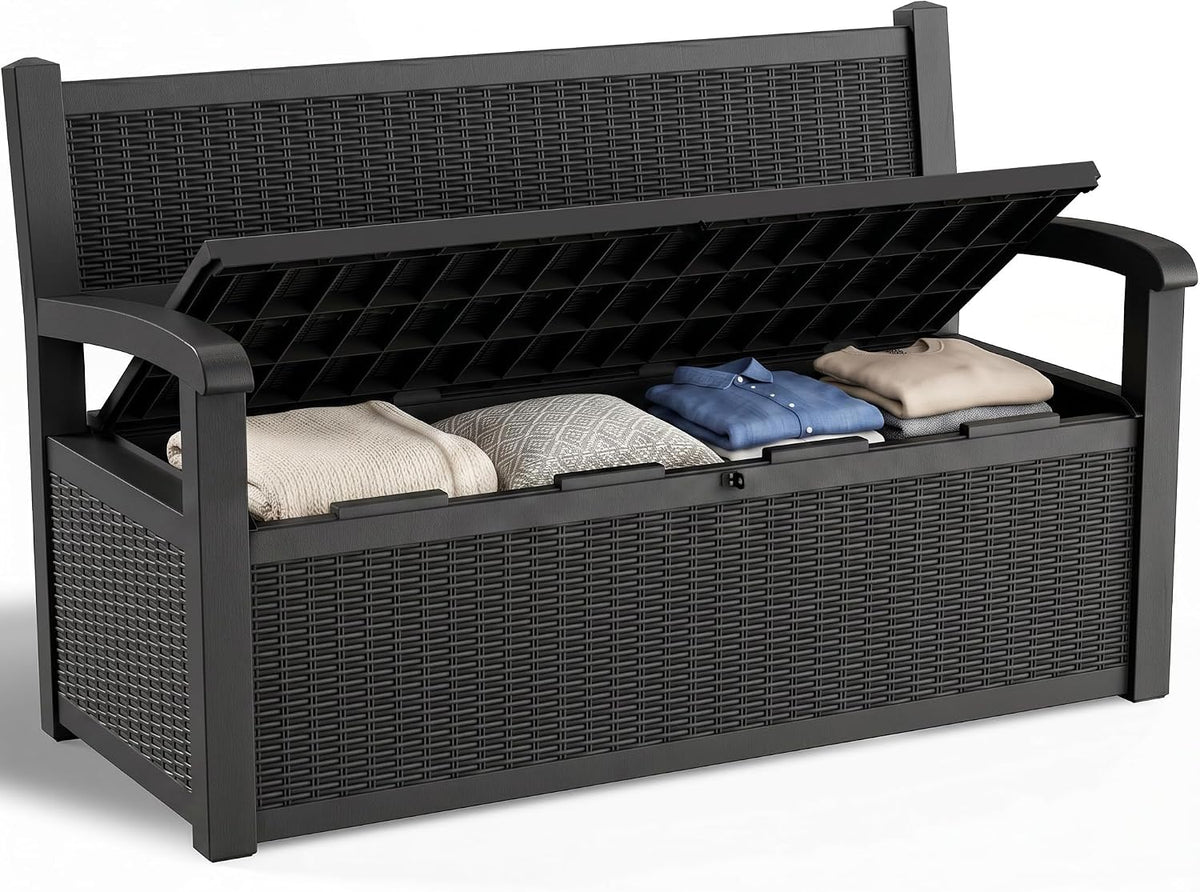 storage bench outdoor deck box, 140 gallon lockable, main product view