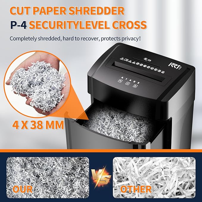 KRT Ultra-Quiet Paper Shredder 38dB, 30 Min Run Time, 15 Sheet Cross-Cut - Image 6