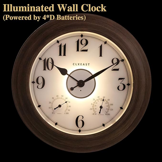 CLXEAST 24 Inch LED Illuminated Outdoor Clocks Waterproof - Image 5