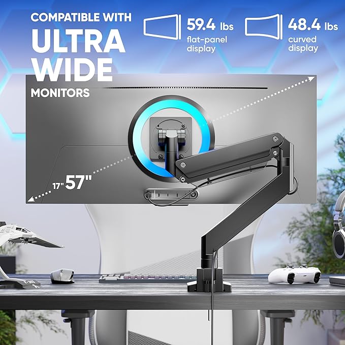 ONKRON Heavy Duty Monitor Arm for 17-57 Inch Screens up to 59.4 lbs, Ultrawide - Image 3