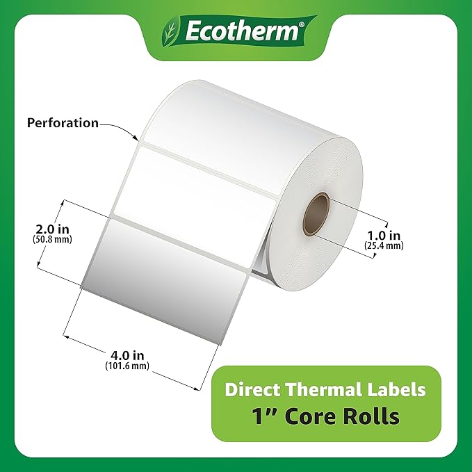 4" x 2" Thermal Labels | 4 Rolls | 3040 Labels | fits Zebra, Offnova Thermal - Image 3