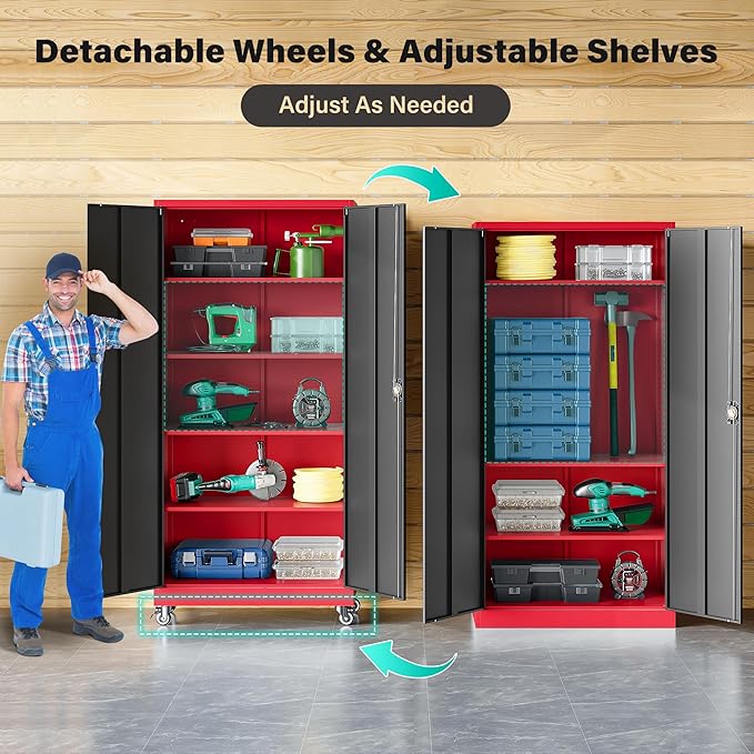 SISESOL 75" Tall Metal Storage Cabinet - Image 5