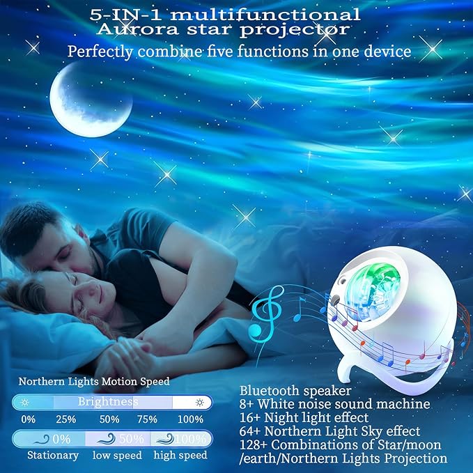 Aurora Northern Lights Projector: 60+ Light Effects White Noise Stars Sky Moon - Image 5