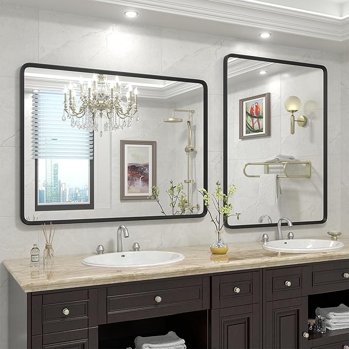48x30 Black Bathroom Mirror, Rounded Rectangle Mirror, Shatterproof - Image 5