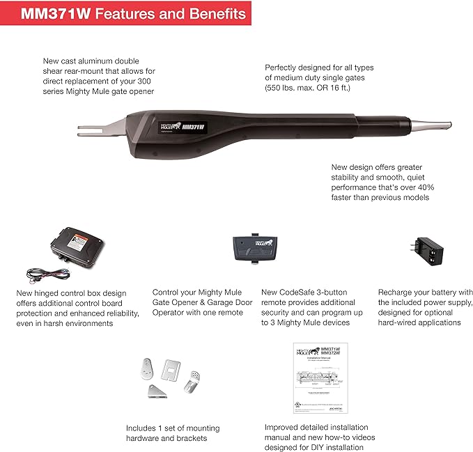 Mighty Mule MM371W Automatic Gate Opener, Smart and Solar Ready, Includes Gate - Image 2