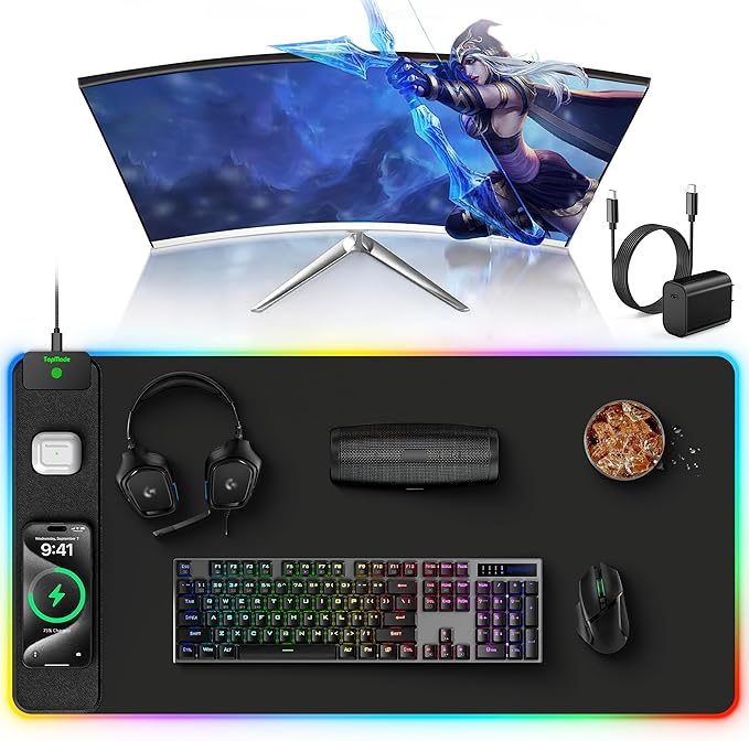 TopMade Wireless Charging Mouse Pad, RGB Gaming Mousepad Home Office Desk Pad by TopmadeProduct-Ordernow