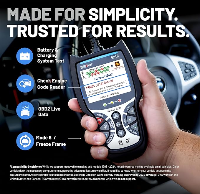 Innova 5210 OBD2 Scanner & Engine Code Reader, Battery Tester, Live Data - Image 2