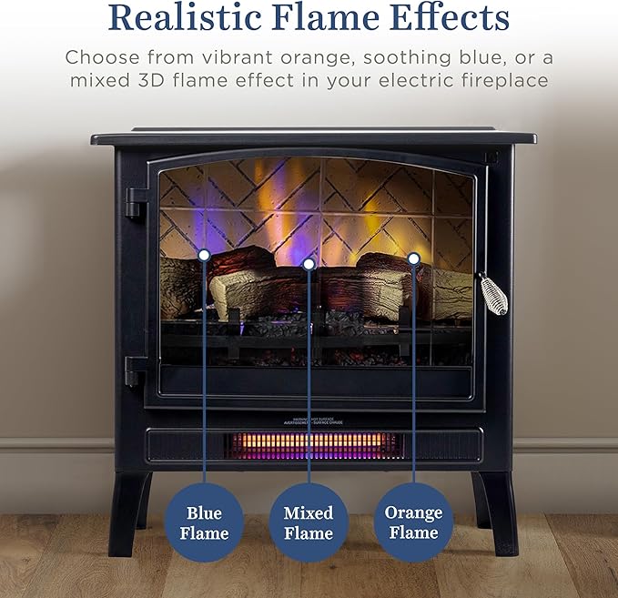Country Living Infrared Freestanding Electric Fireplace Stove Heater in Black | - Image 7