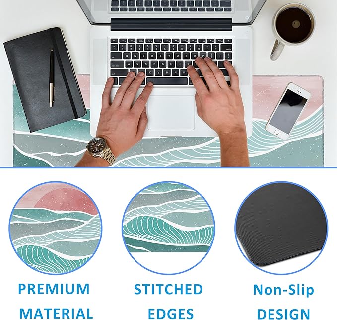 EOBKLAX Ocean Wave and Mountain Large Gaming Mouse Pad, Waterproof Desk Mat - Image 3