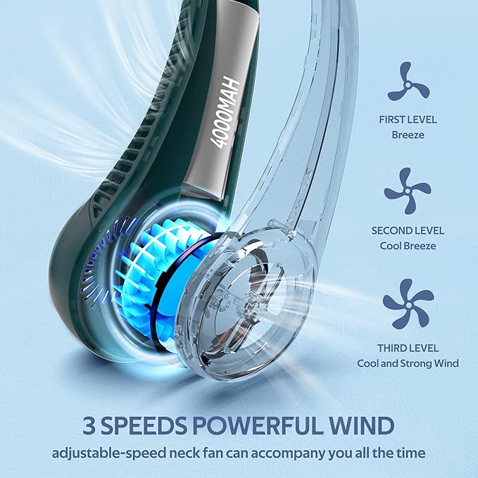 Portable Neck Fan, Hands Free Bladeless Fan, 360° Cooling Personal Fan - Image 3