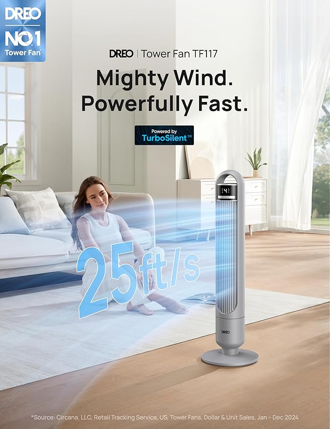Dreo Tower Fan for Bedroom, 4 Speeds, 3 Modes Standing Fans for Room - Image 2