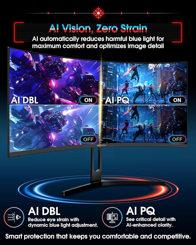 SANSUI 34 Inch UWQHD 200HZ Curved Gaming Monitor, FastVA 3440x1440P Ultrawide - Image 7