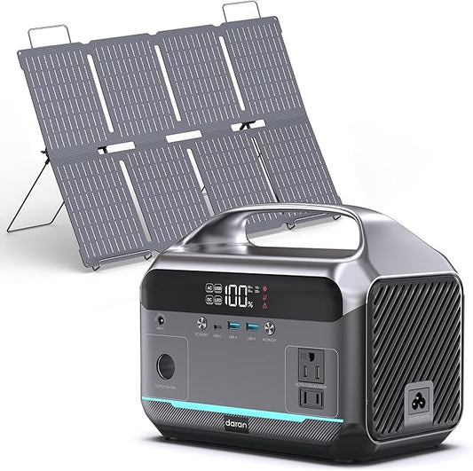 Solar Generator with Panel Included, Portable Power Station 600W with 80W Solar by DARAN