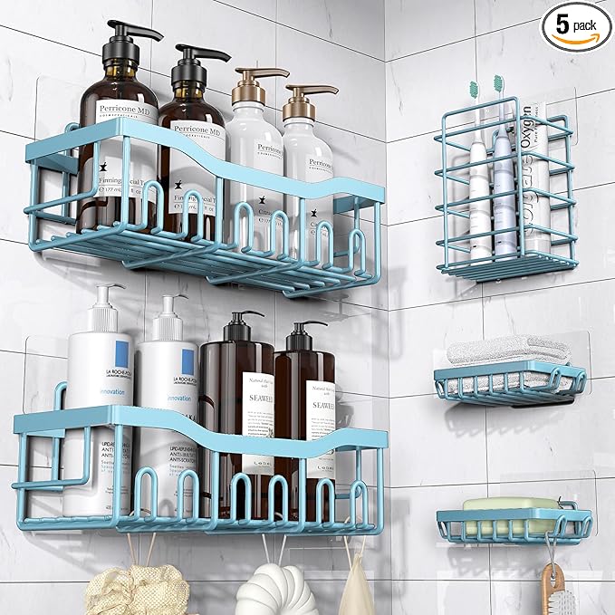 EUDELE 5-Pack Rustproof Stainless Steel Shower Caddy – No Drill Adhesive by EUDELE