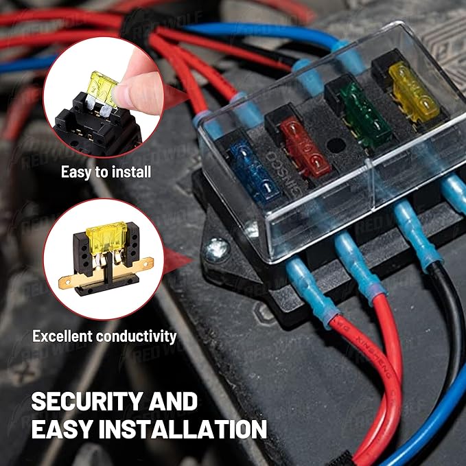 RED WOLF 6 Way Fuse Block Blade Fuse Box - Image 3