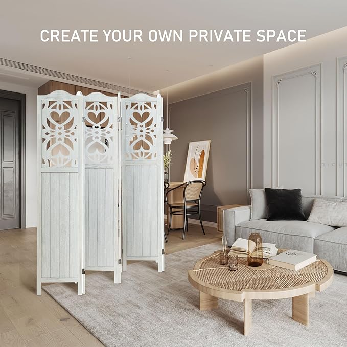ALeesing 6 Panel Room Divider Fully Assembled, Carved Room Dividers and Folding - Image 9