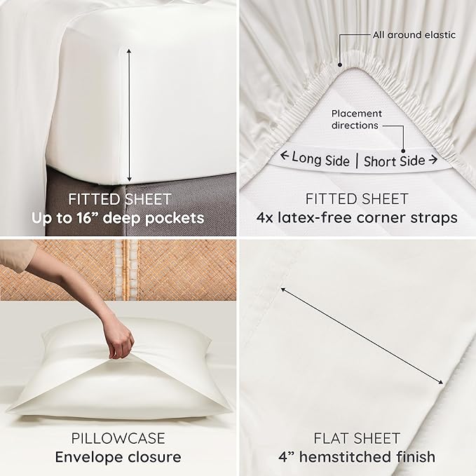 Bambaw 100% Viscose Derived from Bamboo Queen Size Sheet Set - Image 5