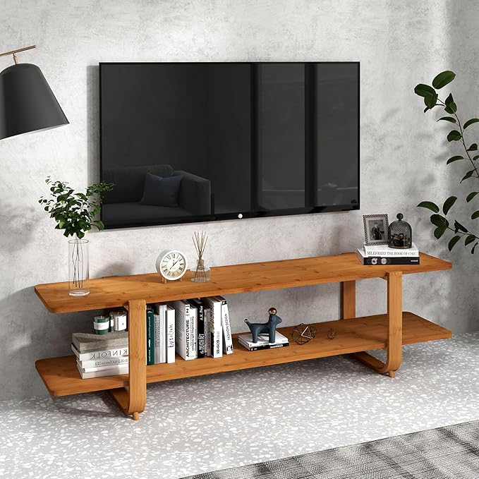 HollyHOME Bamboo TV Stand with Storage - Image 3