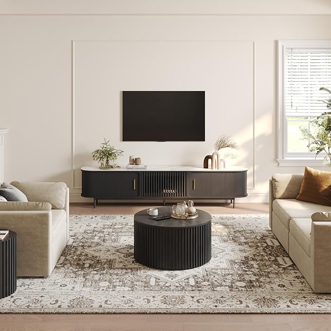 POVISON Sliding Tambour Door TV Stand, Mid Century Modern Sintered Stone TV - Image 7