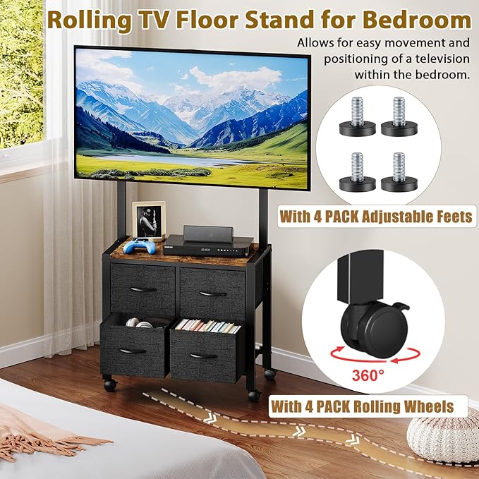 JKsmart Mobile TV Cart Rolling TV Stand Holder - Image 3