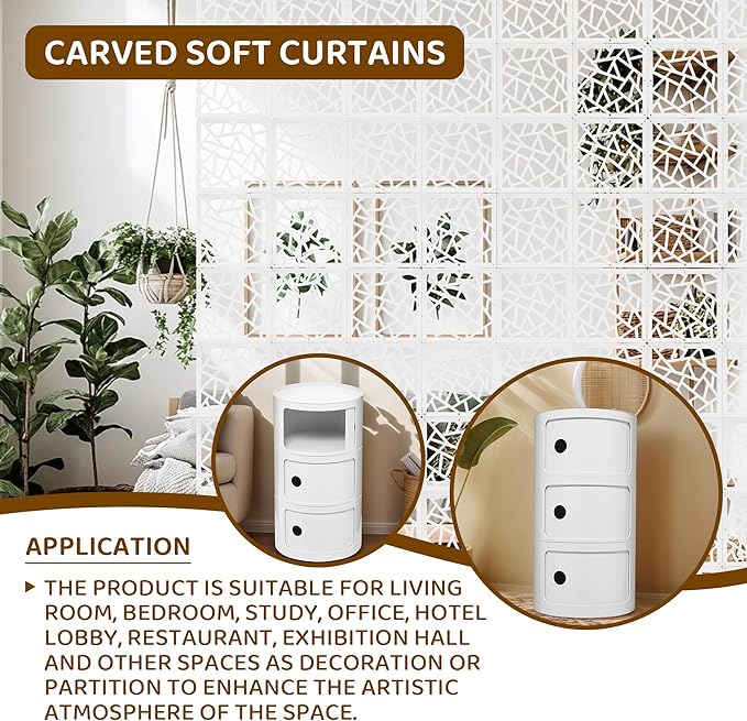 24 Pcs PVC Hanging Room Divider, Flower Carving Pattern Panels, Decorative Wall - Image 2