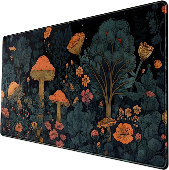 Mushroom Retro Mouse pad Desk Mat Dark Vintage Floral Forest Pad XXL, Aesthetic by LuckyCow