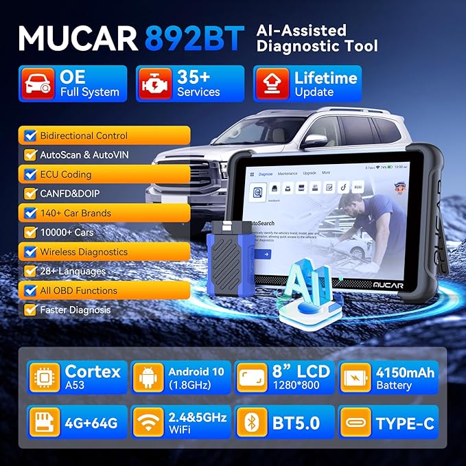 MUCAR 892BT AI-Assisted Bidirectional Scan Tool, Full System OBD2 Scanner - Image 2