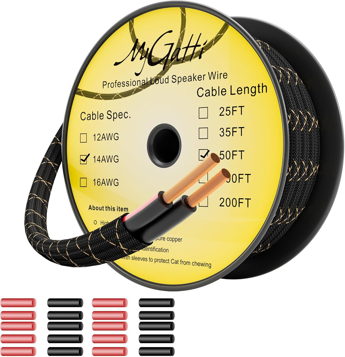 14/2 Speaker Wire 50 Feet, 14AWG Gauge Speaker Cable, Direct Burial, Durable