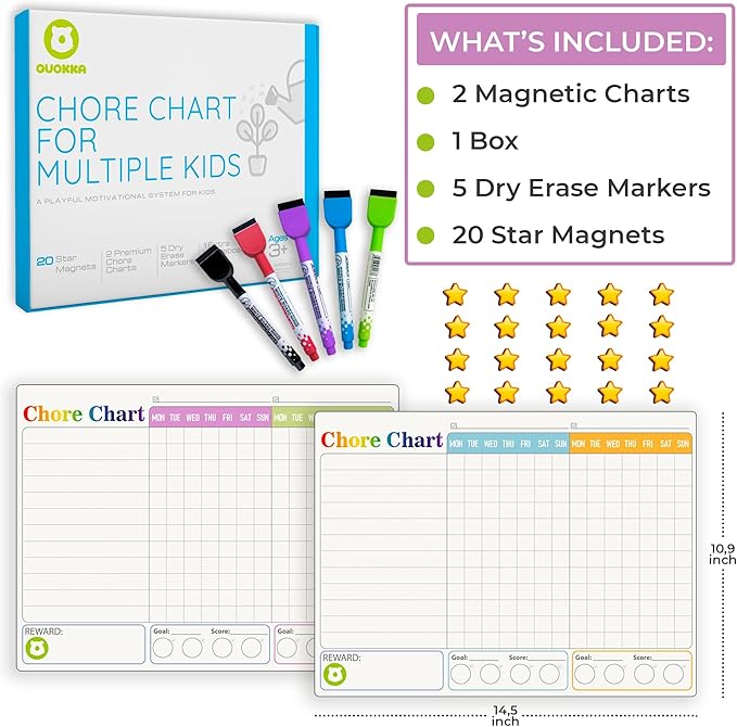 QUOKKA Behavior Chore Chart for Multiple Kids -7x10 inch Magnetic Board Also - Image 2