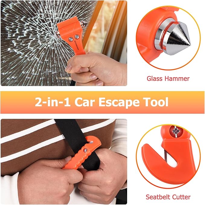 MOTORBUDDY 2-Pack Car Safety Hammer Seatbelt Cutter, Auto Emergency Escape - Image 4