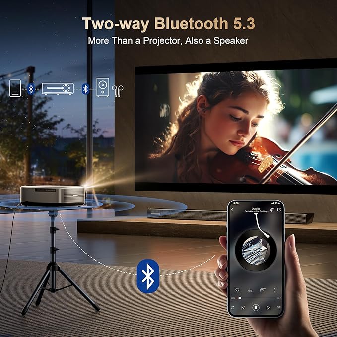 Alvar Smart Projector with WiFi 6 and Bluetooth 5.3, 50W Speakers, NetfIix - Image 6