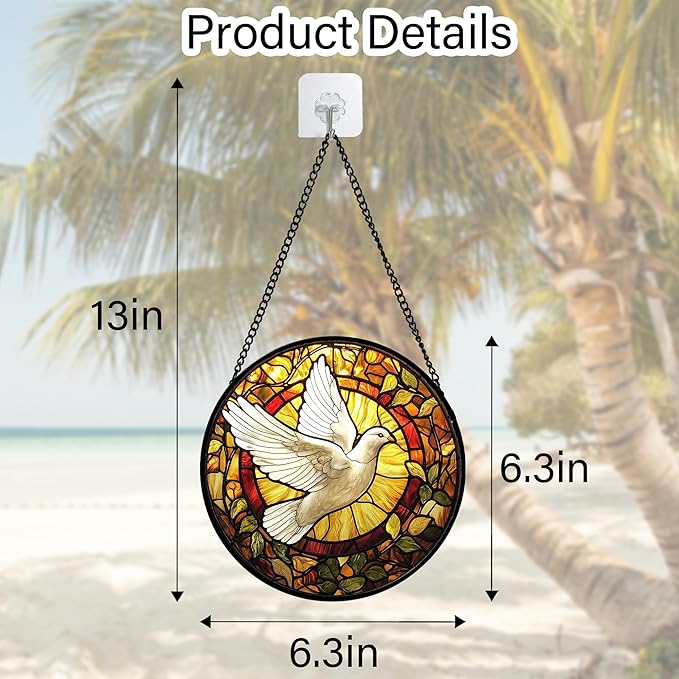 DASTOLL Stained Glass Window Hanging, Flying White Dove Sun Catchers Diamond - Image 5