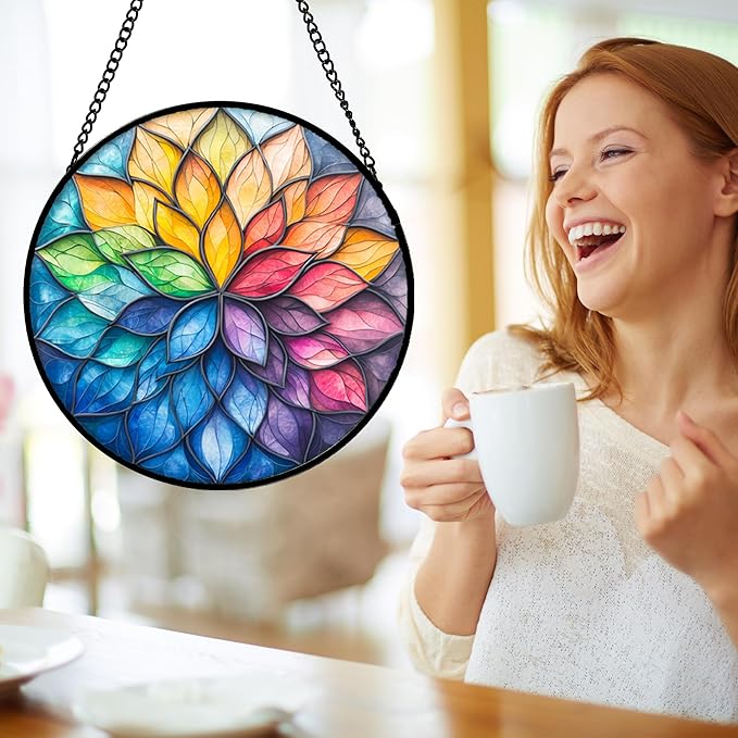 DASTOLL Stained Glass Window Hanging, Colorful Flower Petals Sun Catchers - Image 4