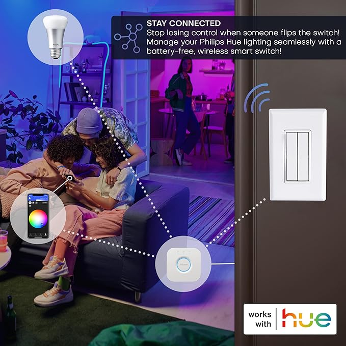 RunLessWire Click for Philips Hue – Battery-Free Wireless Smart Light Switch - Image 2