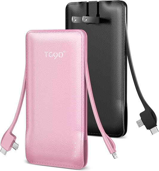 TG90° 2 Pack Slim 10000mAh Power Bank Built-in Foldable AC Wall Plug and Cables by TG90%C2%B0